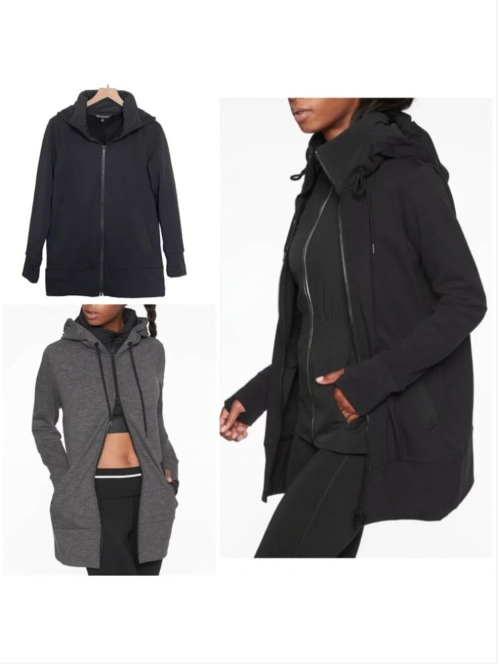 Athleta "Victory" Long PrimaLoft Hoodie Sweatshirt Jacket Size M Color Black